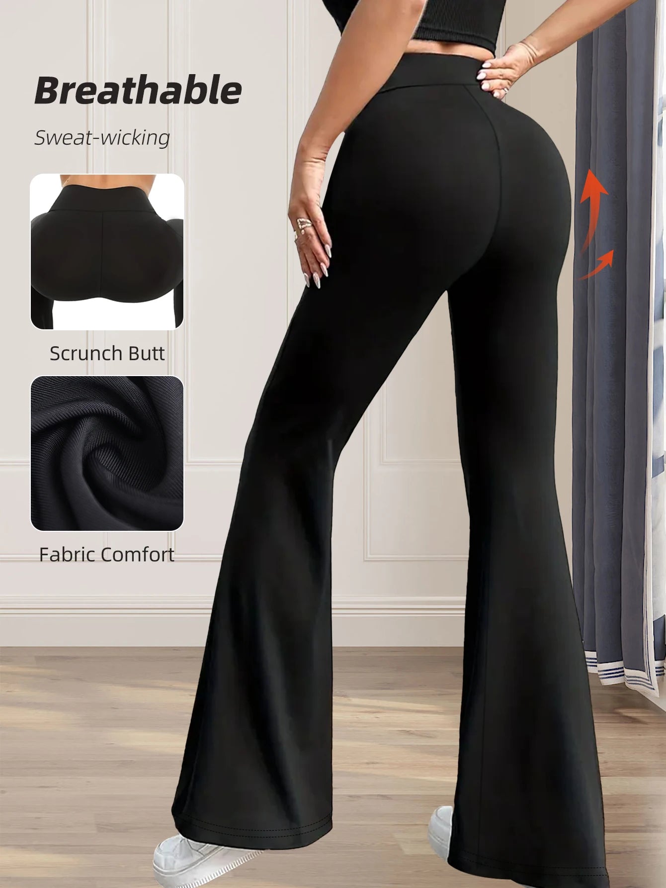 Pantalon évasé moulant taille haute pour femmes, pantalon noir long à jambes fines, pantalon fin à jambes larges pour femmes minces, printemps et été - Zone shopping
