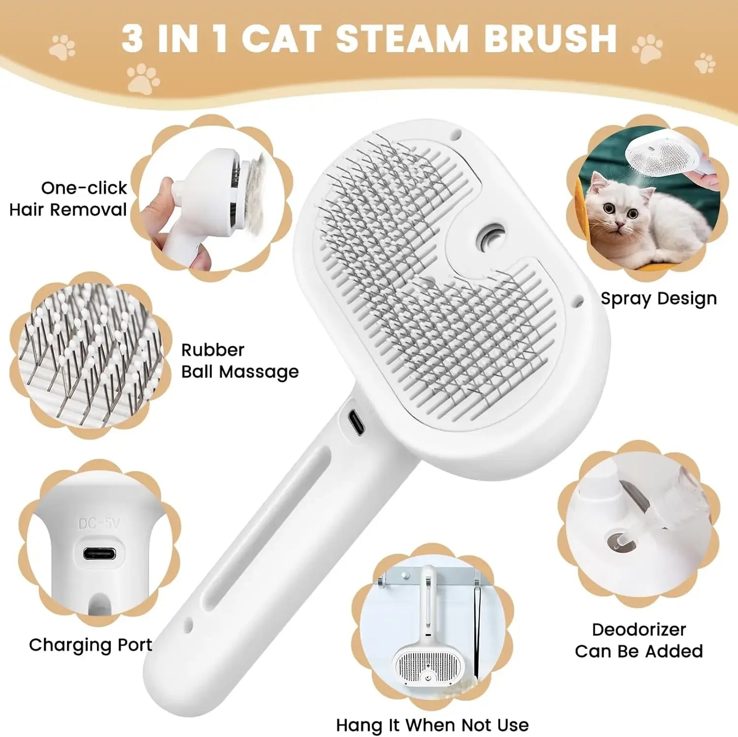 Peigne de toilettage vaporisateur pour chiens et chats, épilation facile - Zone shopping