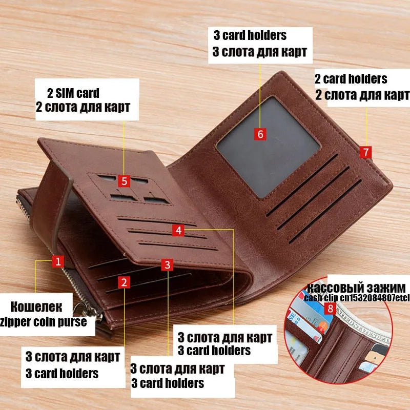 Portefeuille en cuir RFID luxe pour hommes, porte - cartes et monnaie - Zone shopping