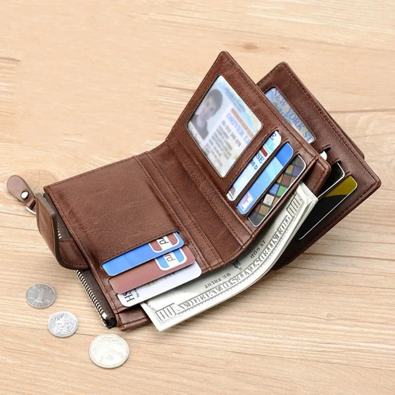Portefeuille en cuir RFID luxe pour hommes, porte - cartes et monnaie - Zone shopping