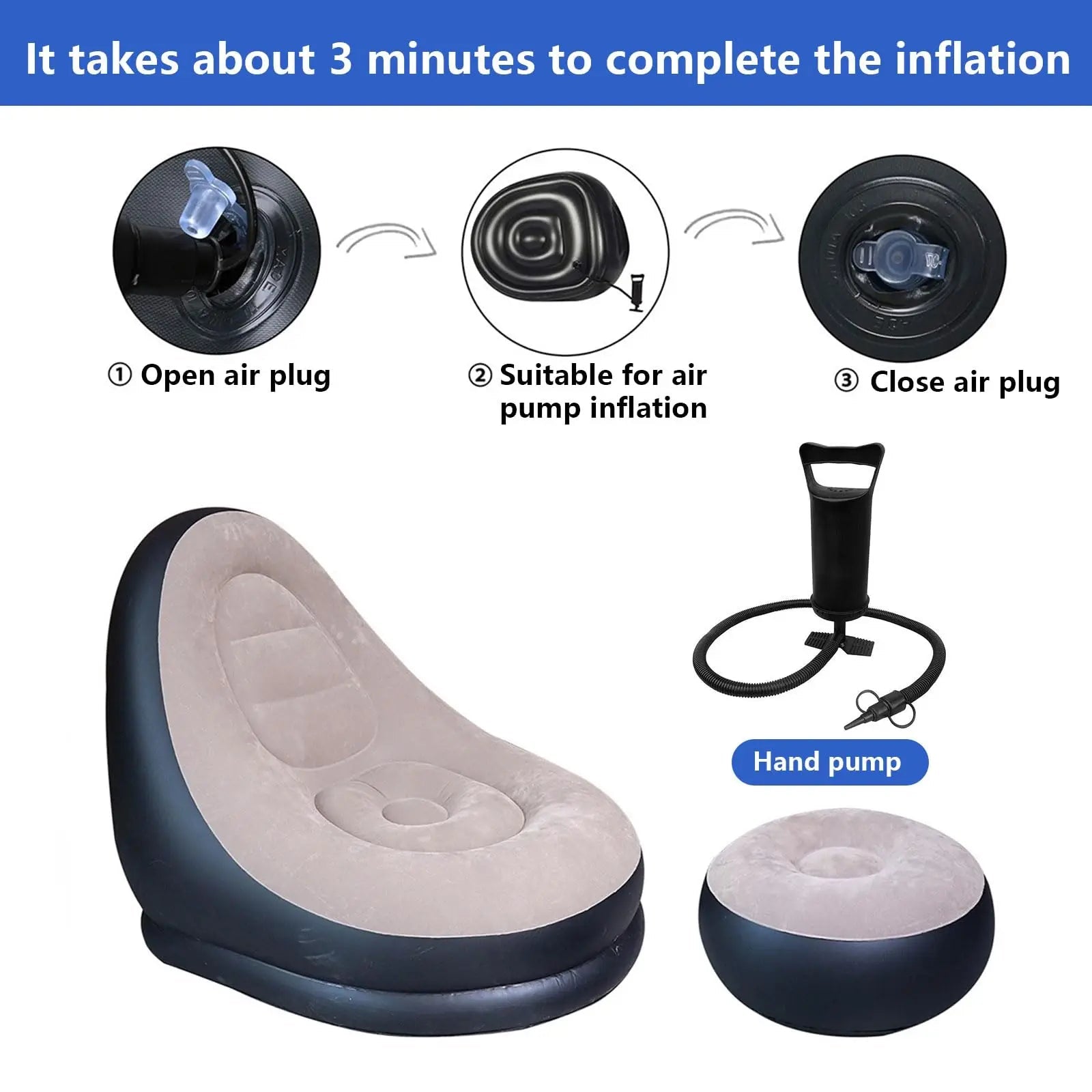 Pouf gonflable pliable extérieur - Canapé paresseux moelleux - Zone shopping
