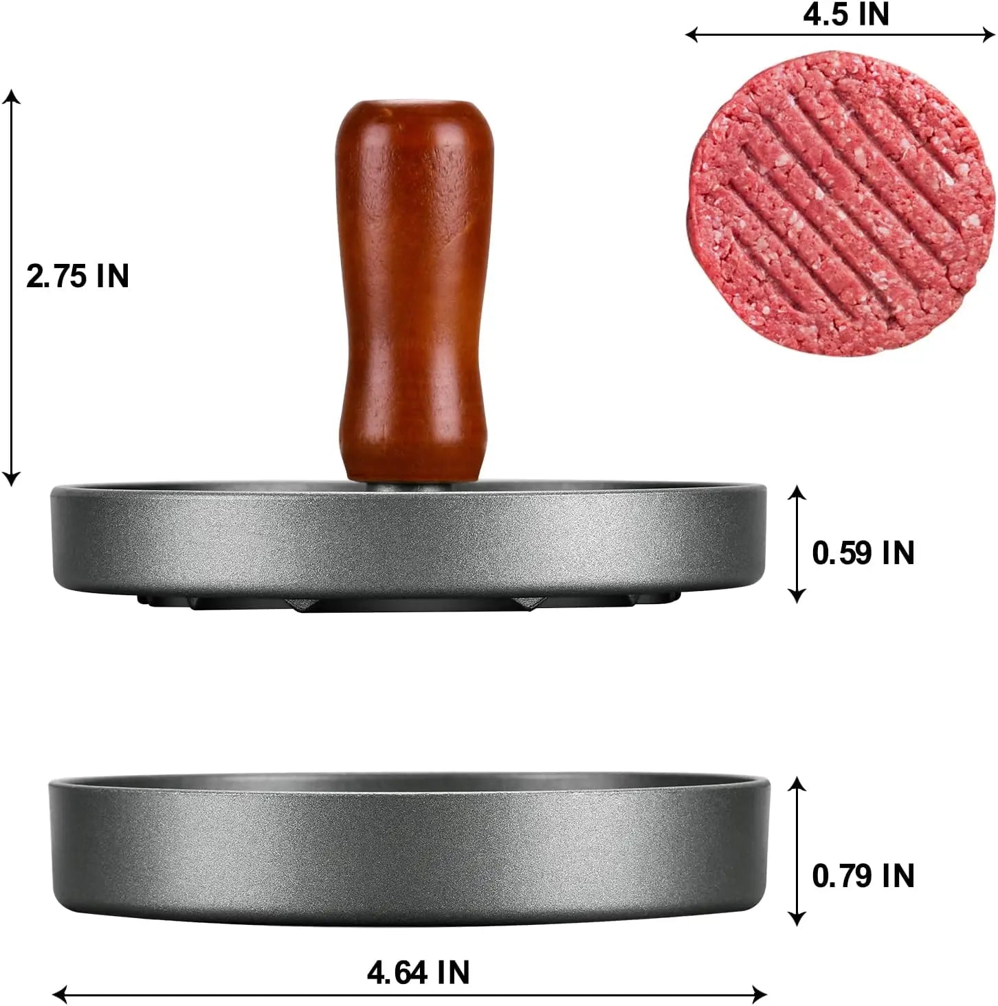 Presse à hamburger inox avec poignée en bois - Zone shopping