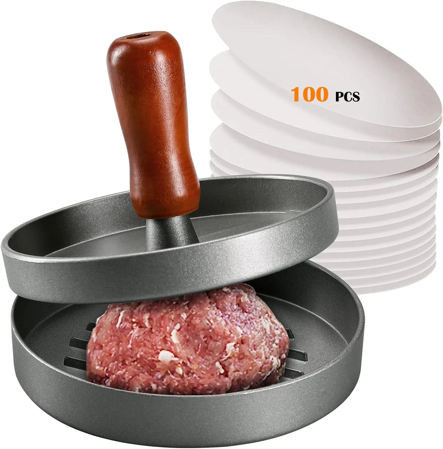 Presse à hamburger inox avec poignée en bois - Zone shopping