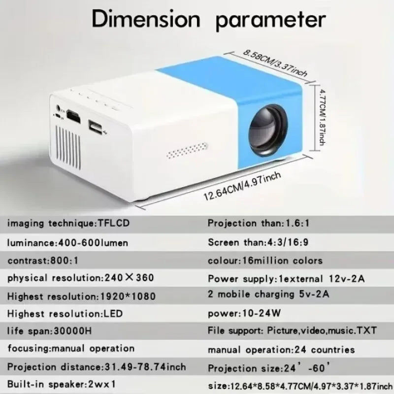Projecteur YG300 Mini Portable 4K 1080P, Cinéma 3D LED, Smart TV - Zone shopping