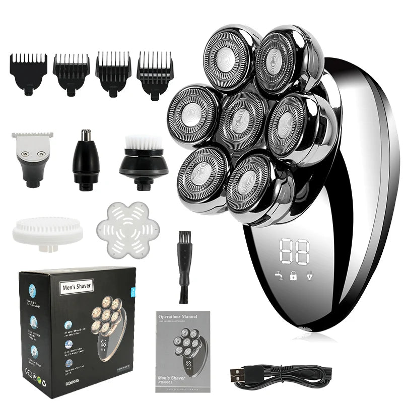 Rasoir électrique 7D flottant pour hommes, humide/sec, rechargeable LCD - Zone shopping