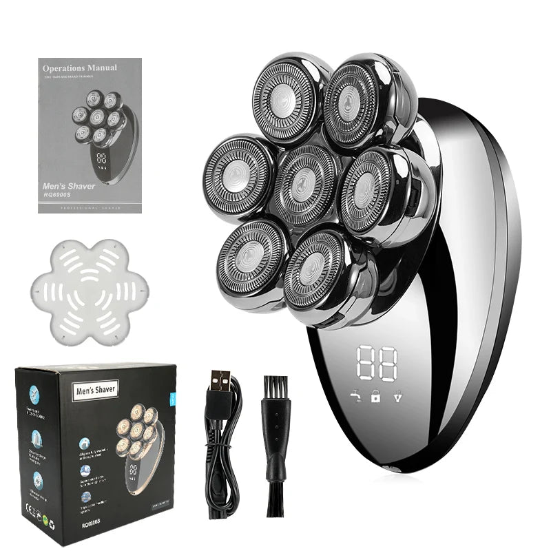 Rasoir électrique 7D flottant pour hommes, humide/sec, rechargeable LCD - Zone shopping