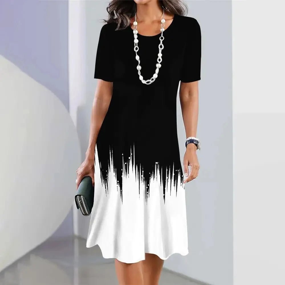 Robe d'été rayée élégante pour femmes - Col rond, grande taille - Zone shopping