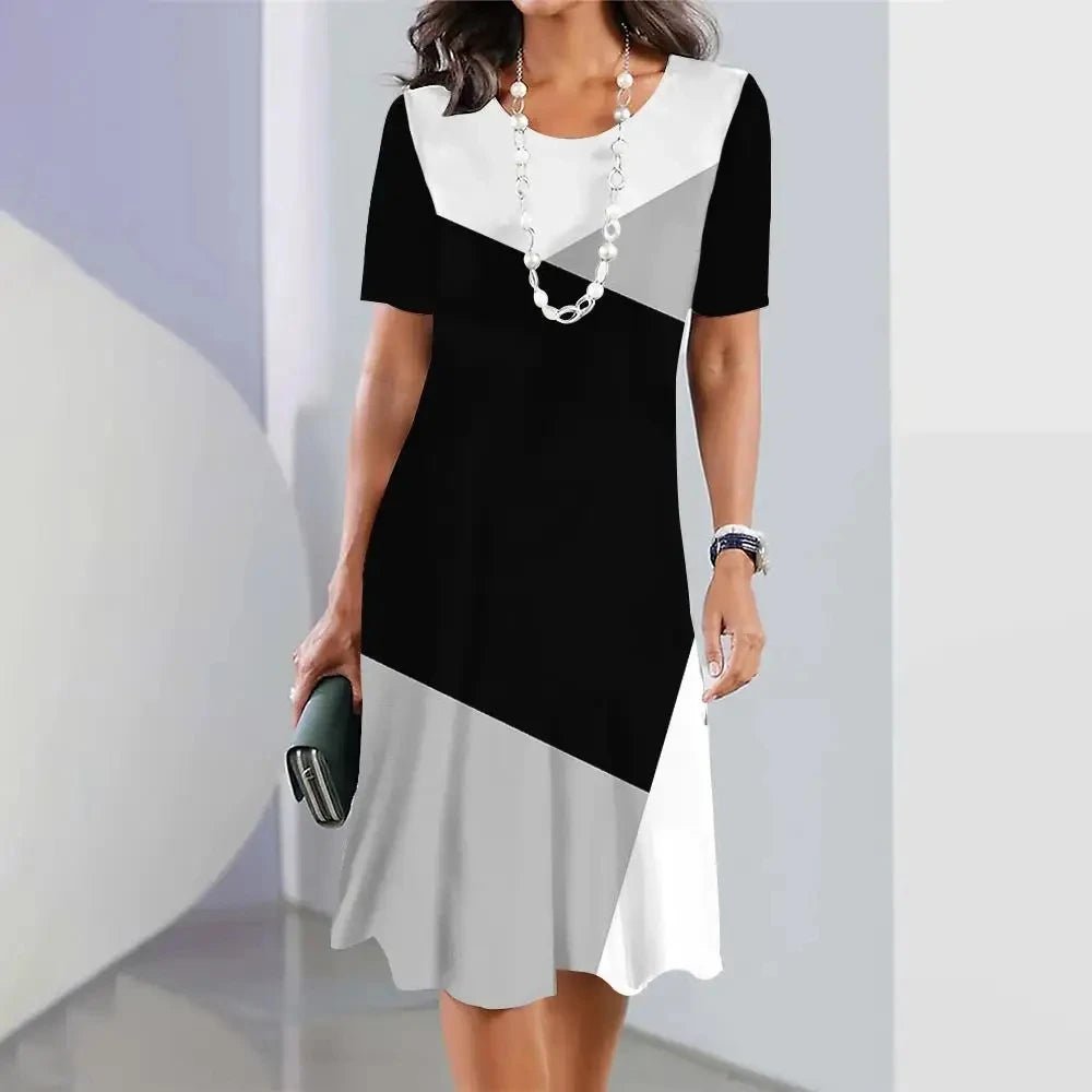 Robe d'été rayée élégante pour femmes - Col rond, grande taille - Zone shopping