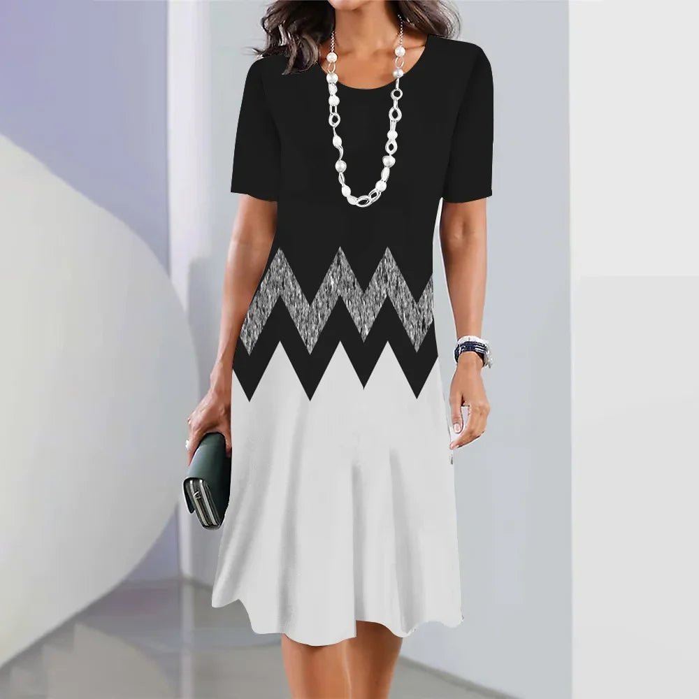 Robe d'été rayée élégante pour femmes - Col rond, grande taille - Zone shopping