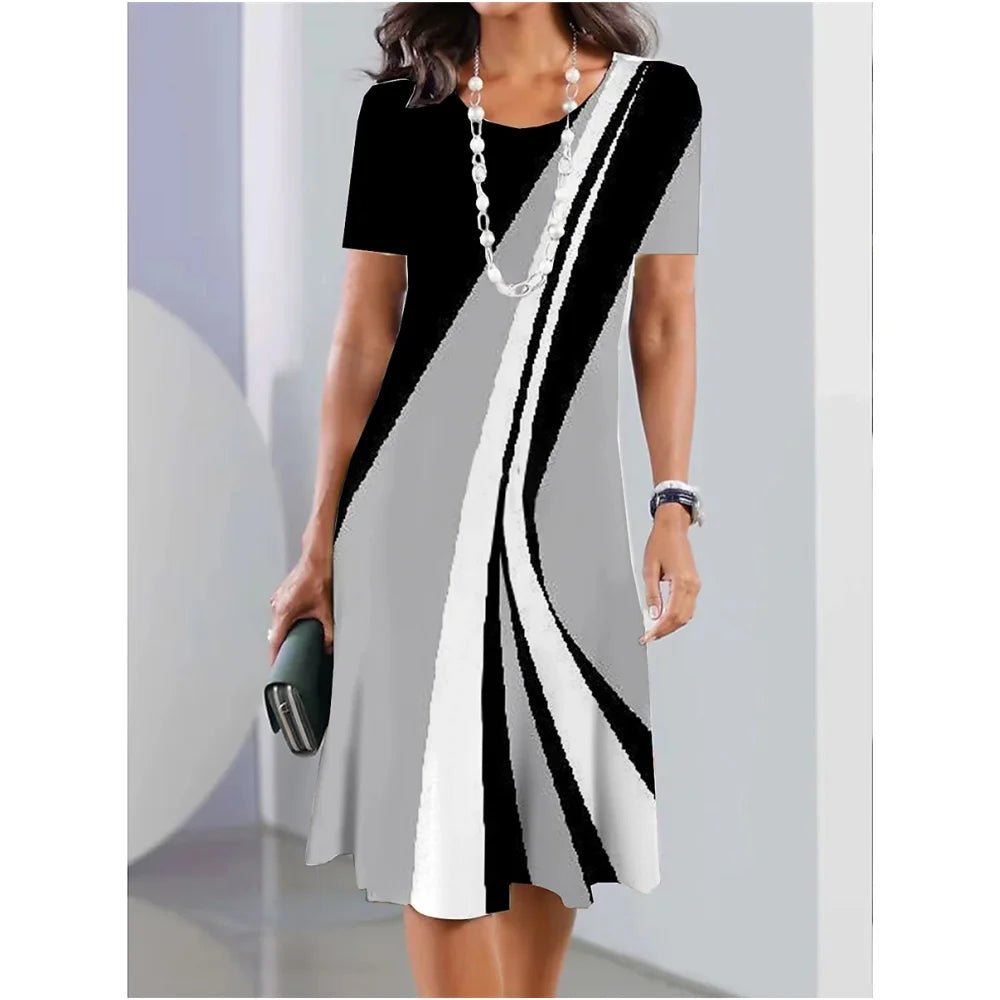 Robe d'été rayée élégante pour femmes - Col rond, grande taille - Zone shopping