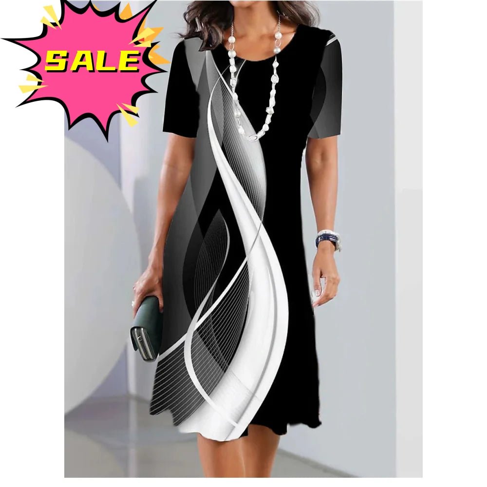 Robe d'été rayée élégante pour femmes - Col rond, grande taille - Zone shopping