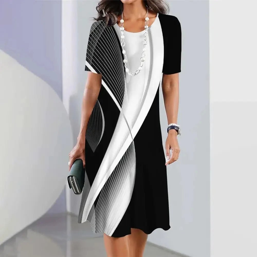 Robe d'été rayée élégante pour femmes - Col rond, grande taille - Zone shopping