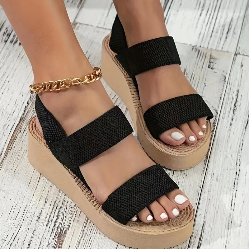 Sandales à l'offre elles compensées minimalistes pour femmes, 1 paire, optique ouverte Parker, semelle plate - forme décontractée, sangle de rinçage, slingback, document solide - Zone shopping