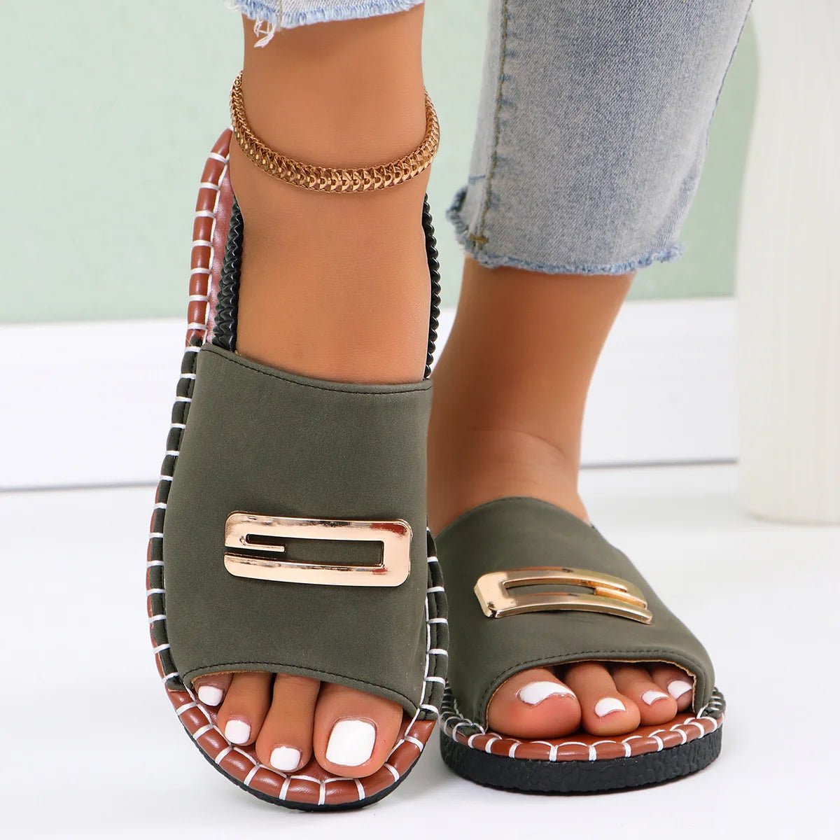 Sandales Plates Ouvertes Luxe Femme - Cuir PU, Confort, Élégance - Zone shopping