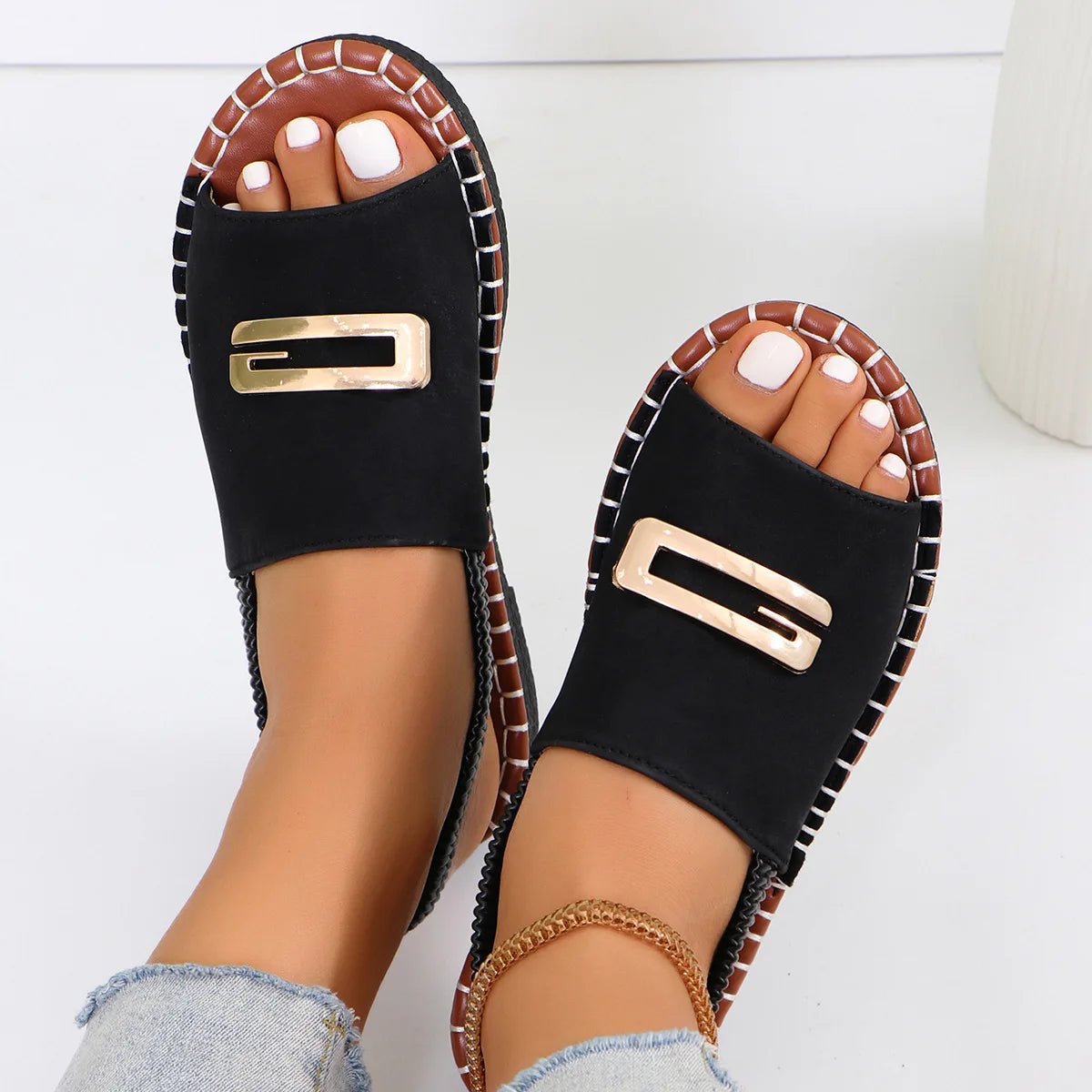 Sandales Plates Ouvertes Luxe Femme - Cuir PU, Confort, Élégance - Zone shopping