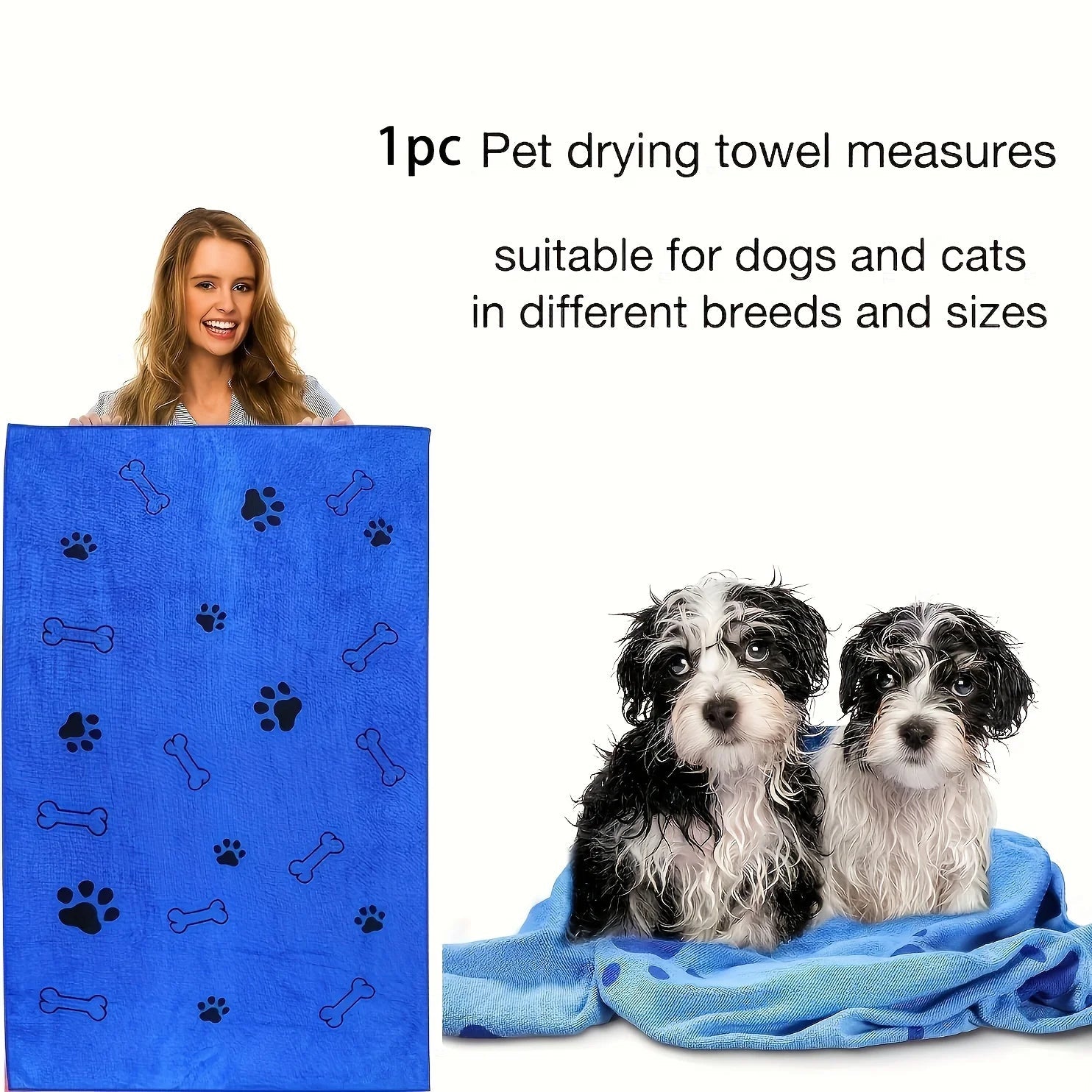Serviette de bain microfibre pour chien, séchage rapide, 1 pièce - Zone shopping