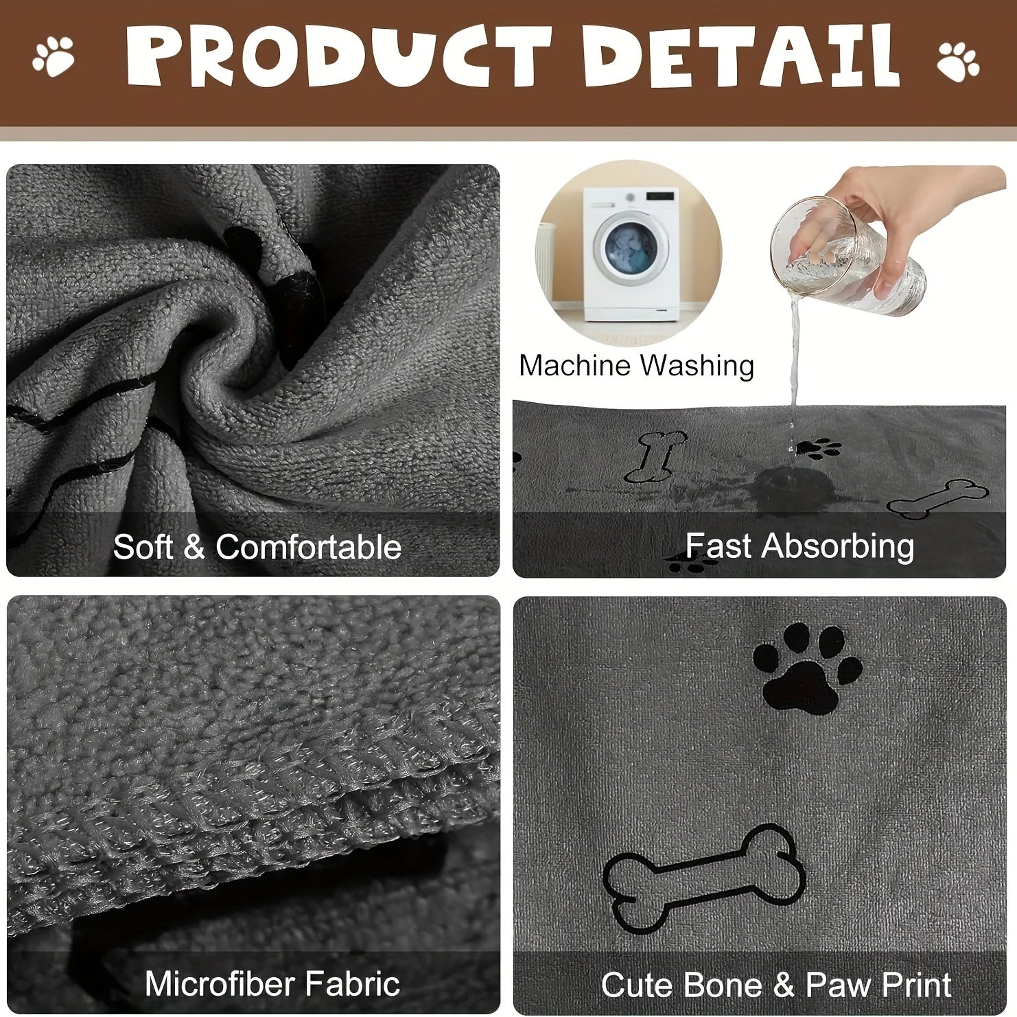 Serviette de bain microfibre pour chien, séchage rapide, 1 pièce - Zone shopping