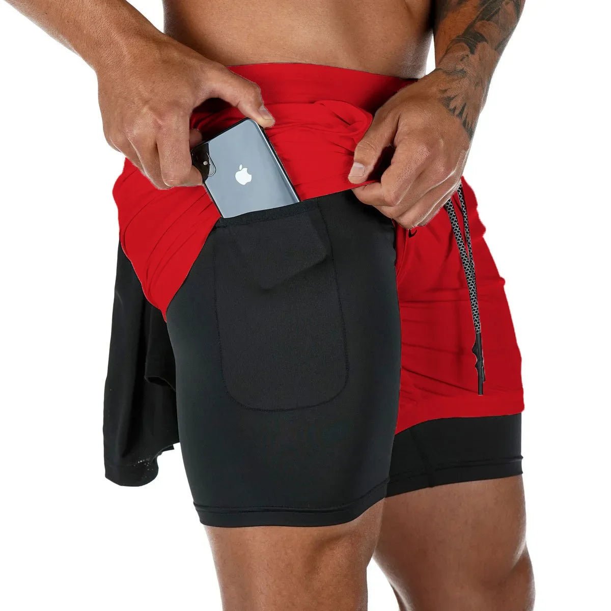 Short de Fitness Double couche pour hommes, short de sport 2 en 1, séchage rapide, entraînement, Jogging, Double pont, été - Zone shopping