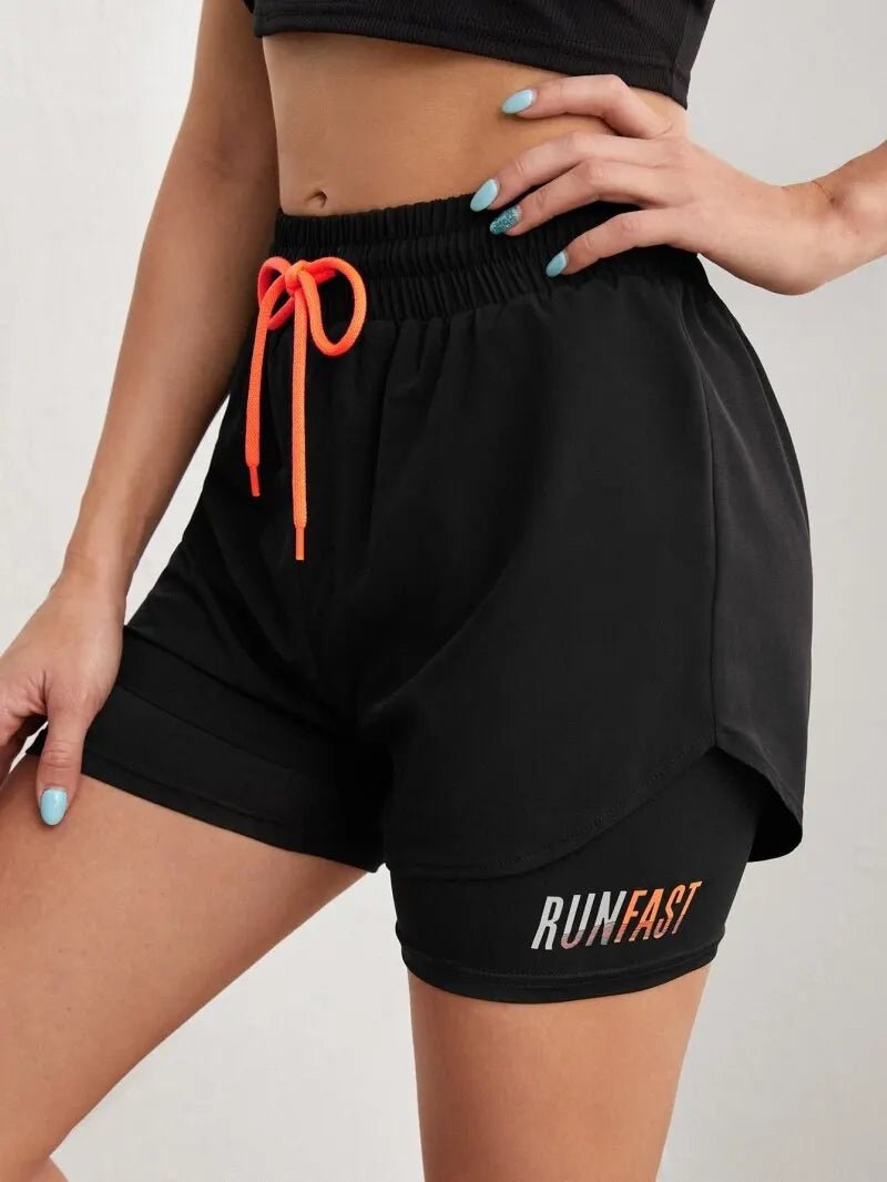 Short de Yoga taille haute pour femmes, avec contrôle de proximité élastique, short de course, faux pantalon deux pièces - Zone shopping