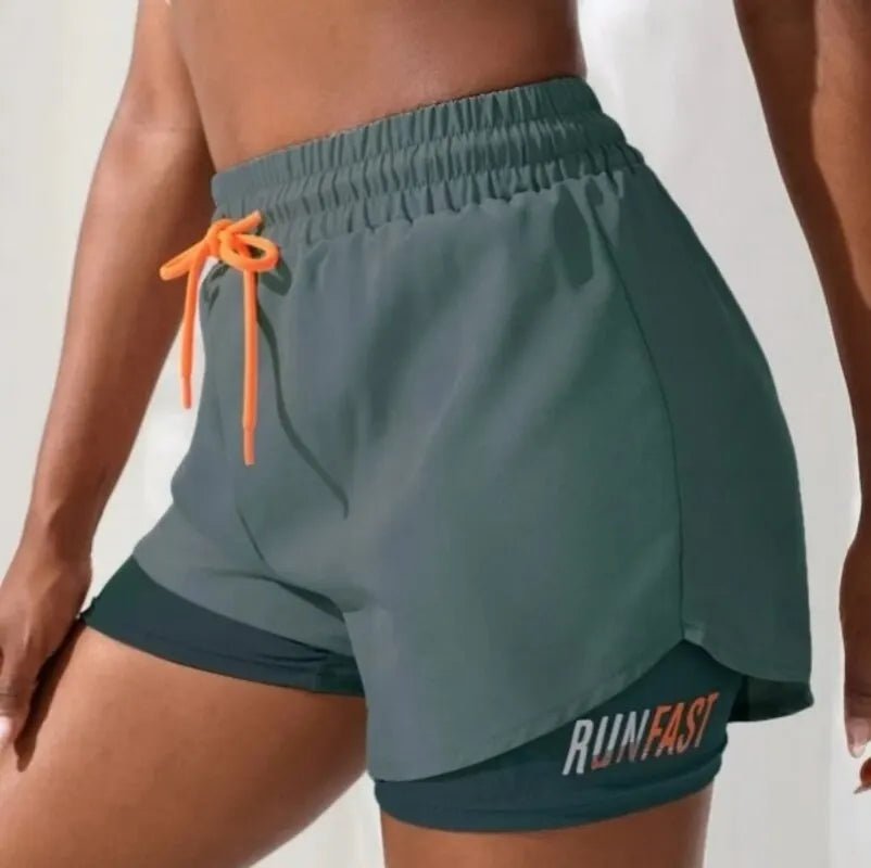 Short de Yoga taille haute pour femmes, avec contrôle de proximité élastique, short de course, faux pantalon deux pièces - Zone shopping