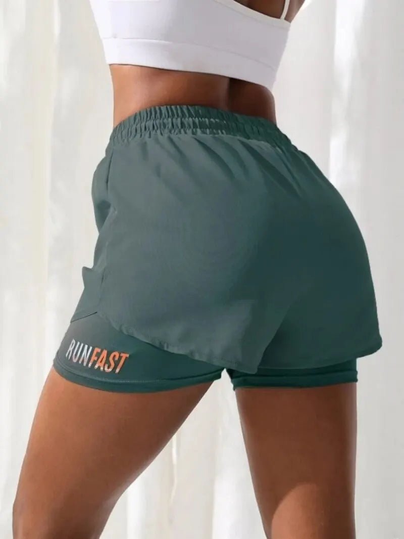 Short de Yoga taille haute pour femmes, avec contrôle de proximité élastique, short de course, faux pantalon deux pièces - Zone shopping