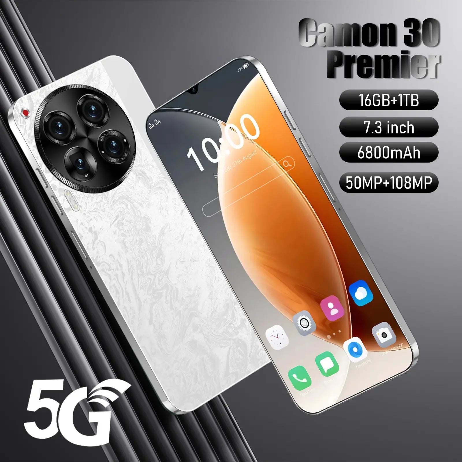 Smartphone Camon 30 Pro 5G pas cher, grand écran, 6800 mAh, gaming - Zone shopping