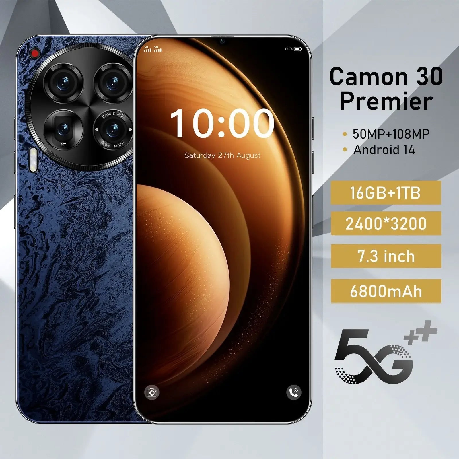 Smartphone Camon 30 Pro 5G pas cher, grand écran, 6800 mAh, gaming - Zone shopping