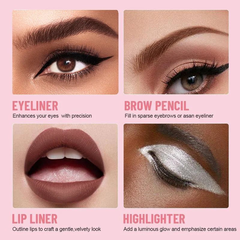 Stylo de maquillage multifonction 4 en 1, Eyeliner de voyage Compact, crayon à lèvres, crayon à sourcils, stylo fard à paupières surligneur, - Zone shopping