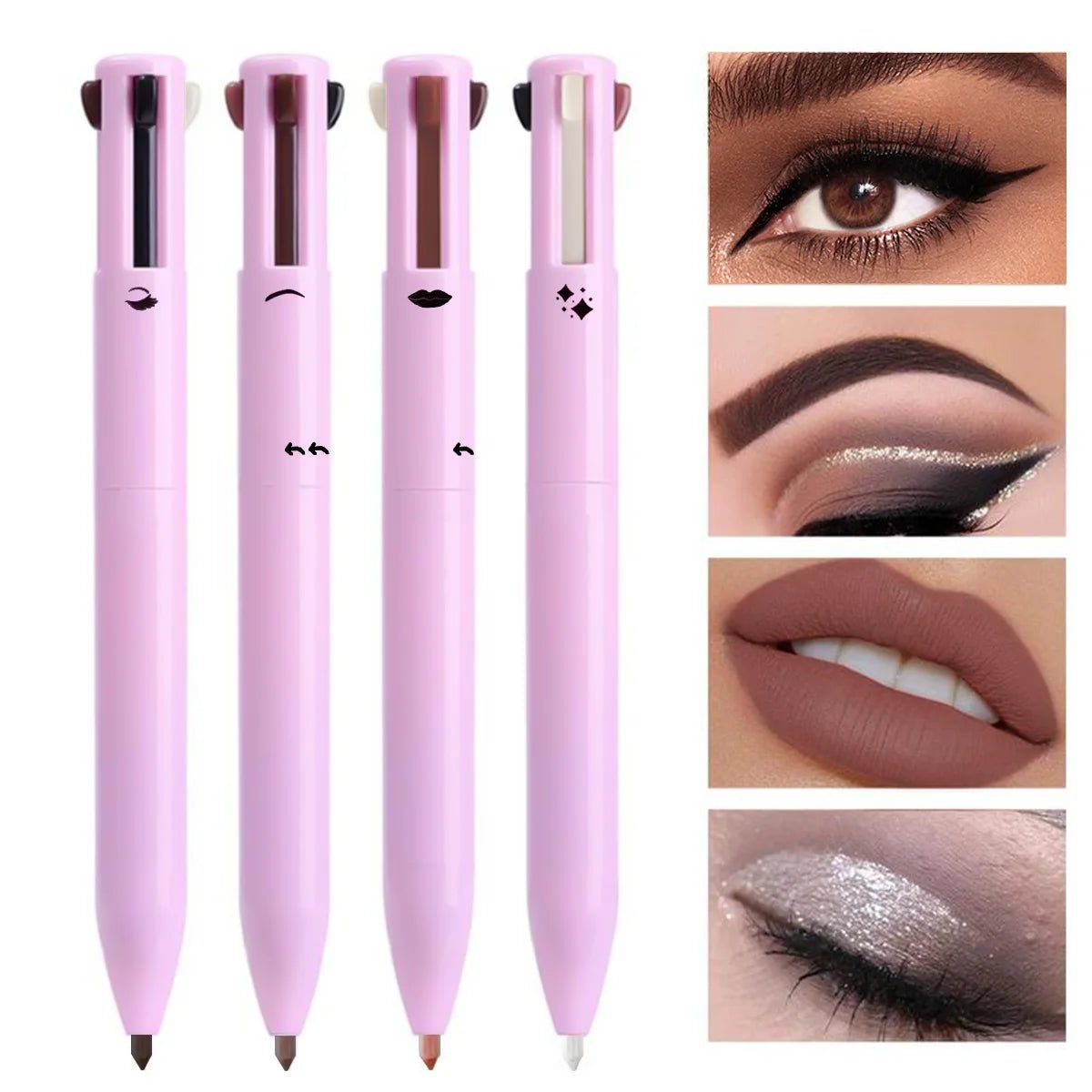 Stylo de maquillage multifonction 4 en 1, Eyeliner de voyage Compact, crayon à lèvres, crayon à sourcils, stylo fard à paupières surligneur, - Zone shopping