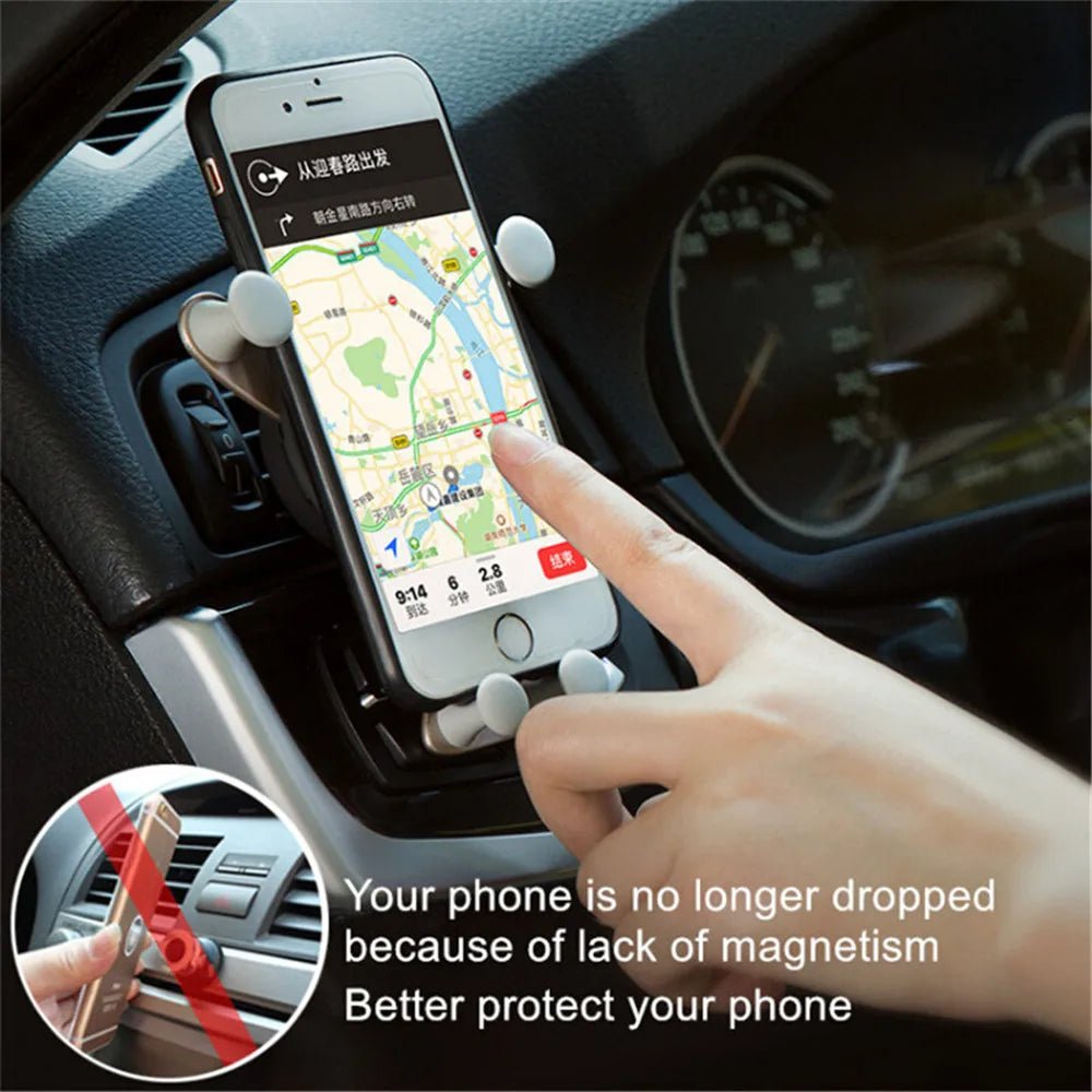 Support de téléphone voiture gravité, clip ventilation, souriant GPS - Zone shopping
