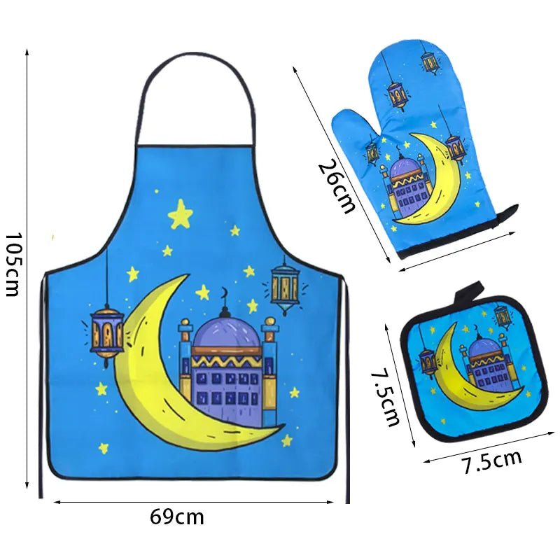 Tablier anti - chaleur et gants de cuisson Eid Mubarak Ramadan Kareem - Zone shopping
