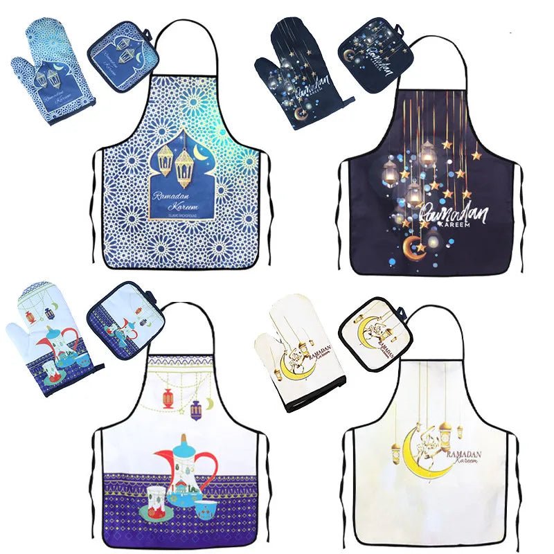Tablier anti - chaleur et gants de cuisson Eid Mubarak Ramadan Kareem - Zone shopping