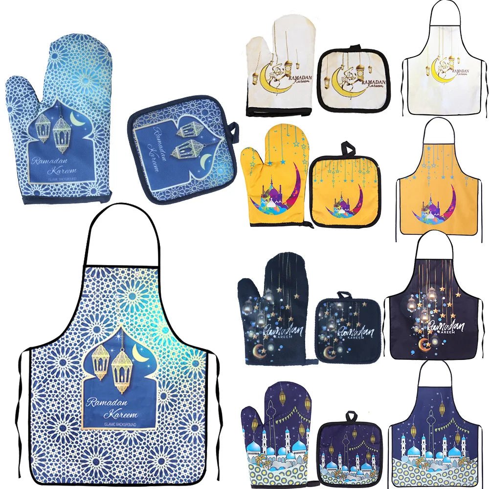 Tablier anti - chaleur et gants de cuisson Eid Mubarak Ramadan Kareem - Zone shopping