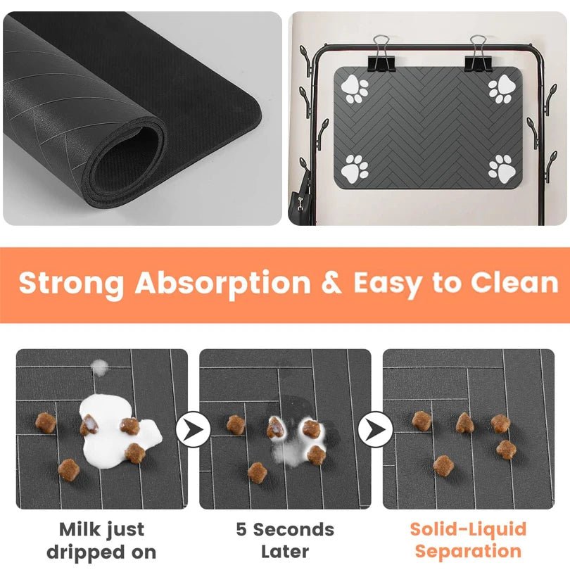 Tapis d'alimentation pour animaux de compagnie, napperon absorbant pour aliments et bol d'eau, avec support en caoutchouc imperméable, tapis d'eau à séchage rapide pour chien et chat - Zone shopping