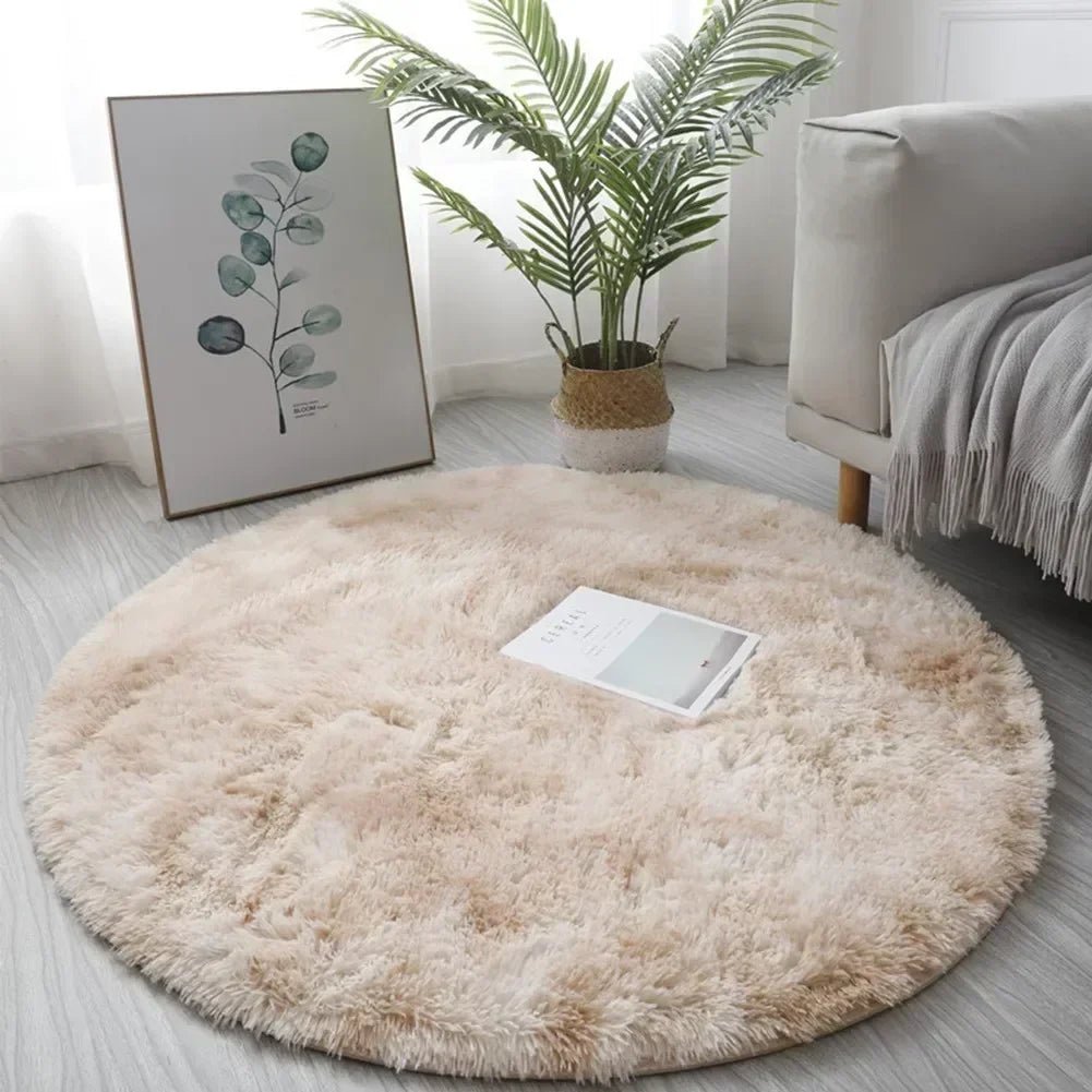 Tapis rond en peluche doux blanc pour salon et chambre d'enfant - Zone shopping