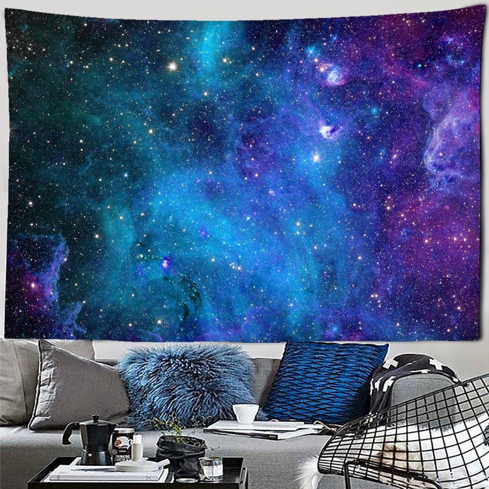 Tapisserie murale ciel étoilé - Galaxie bleue, déco salon unique - Zone shopping