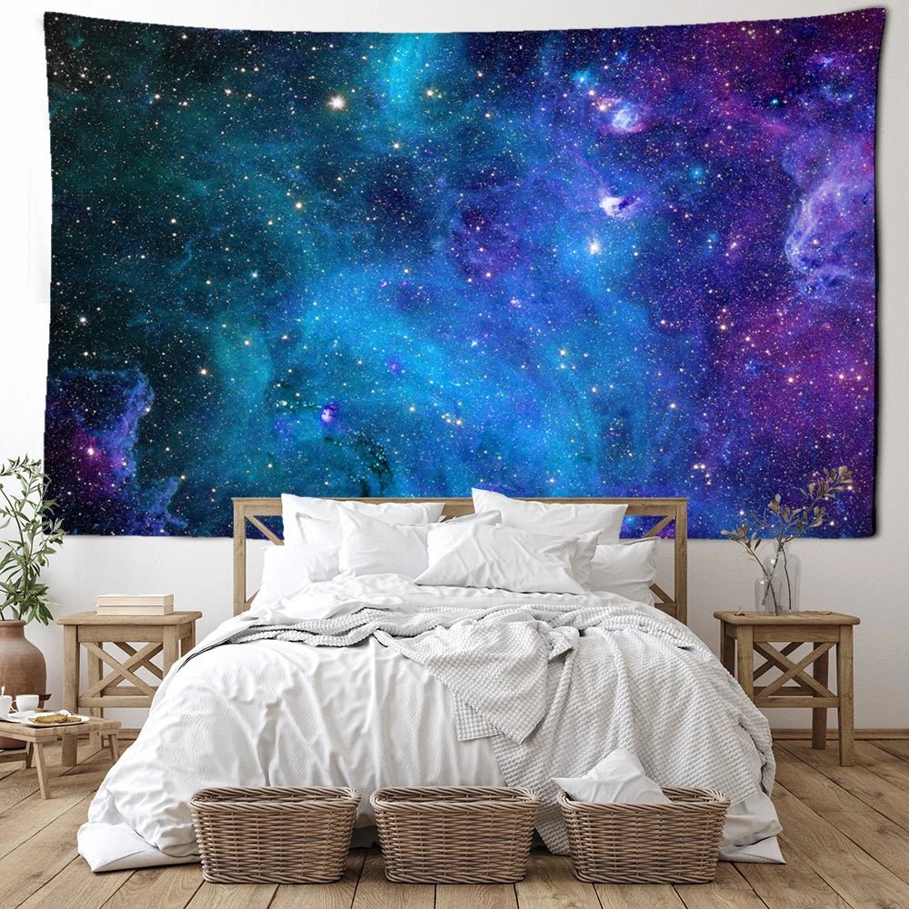Tapisserie murale ciel étoilé - Galaxie bleue, déco salon unique - Zone shopping
