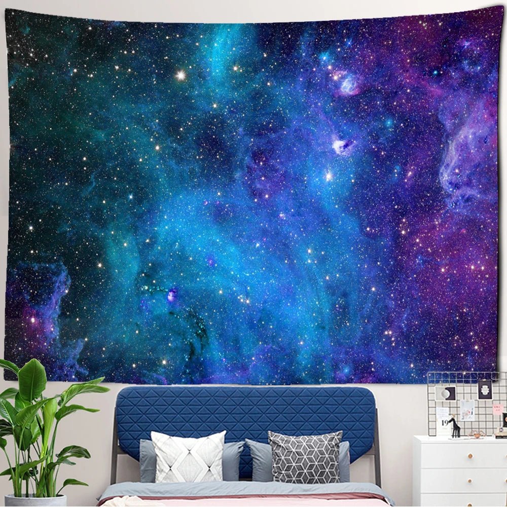 Tapisserie murale ciel étoilé - Galaxie bleue, déco salon unique - Zone shopping