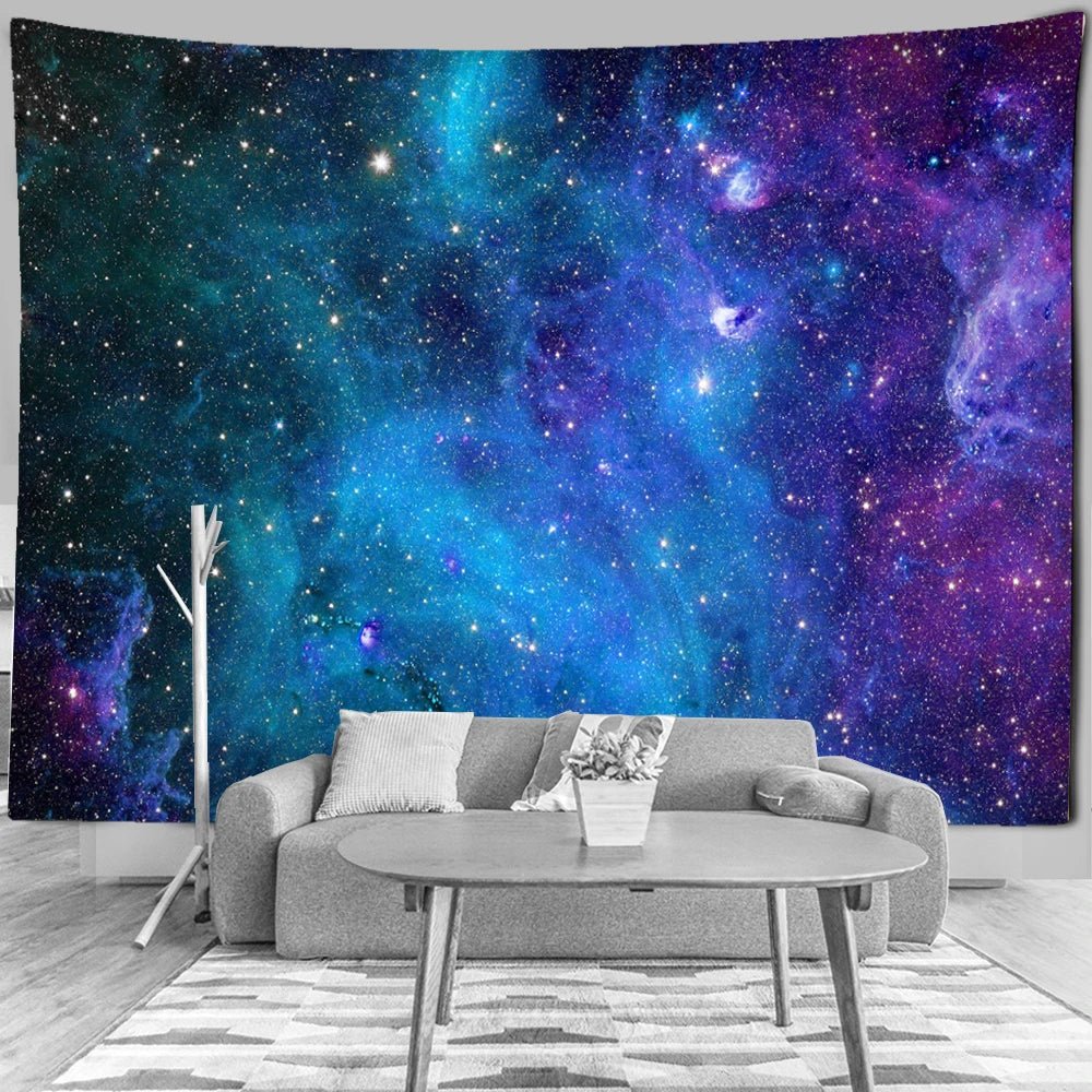 Tapisserie murale ciel étoilé - Galaxie bleue, déco salon unique - Zone shopping