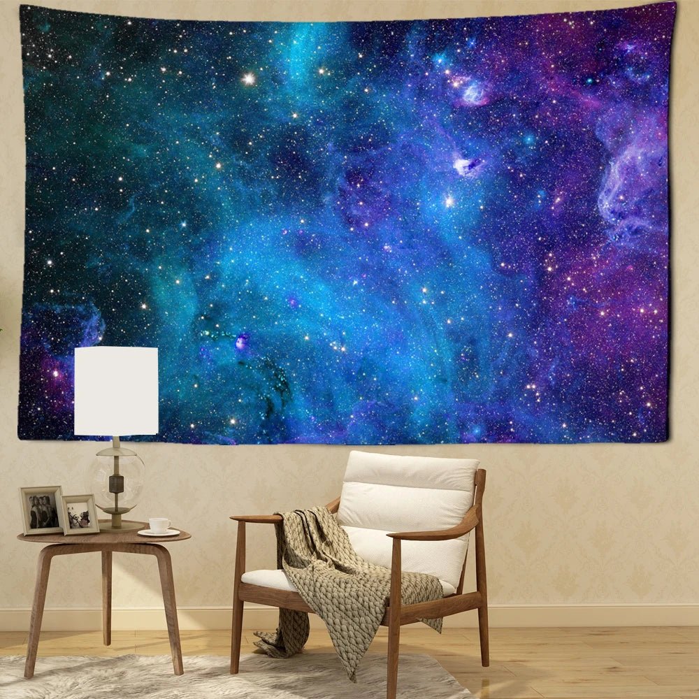 Tapisserie murale ciel étoilé - Galaxie bleue, déco salon unique - Zone shopping