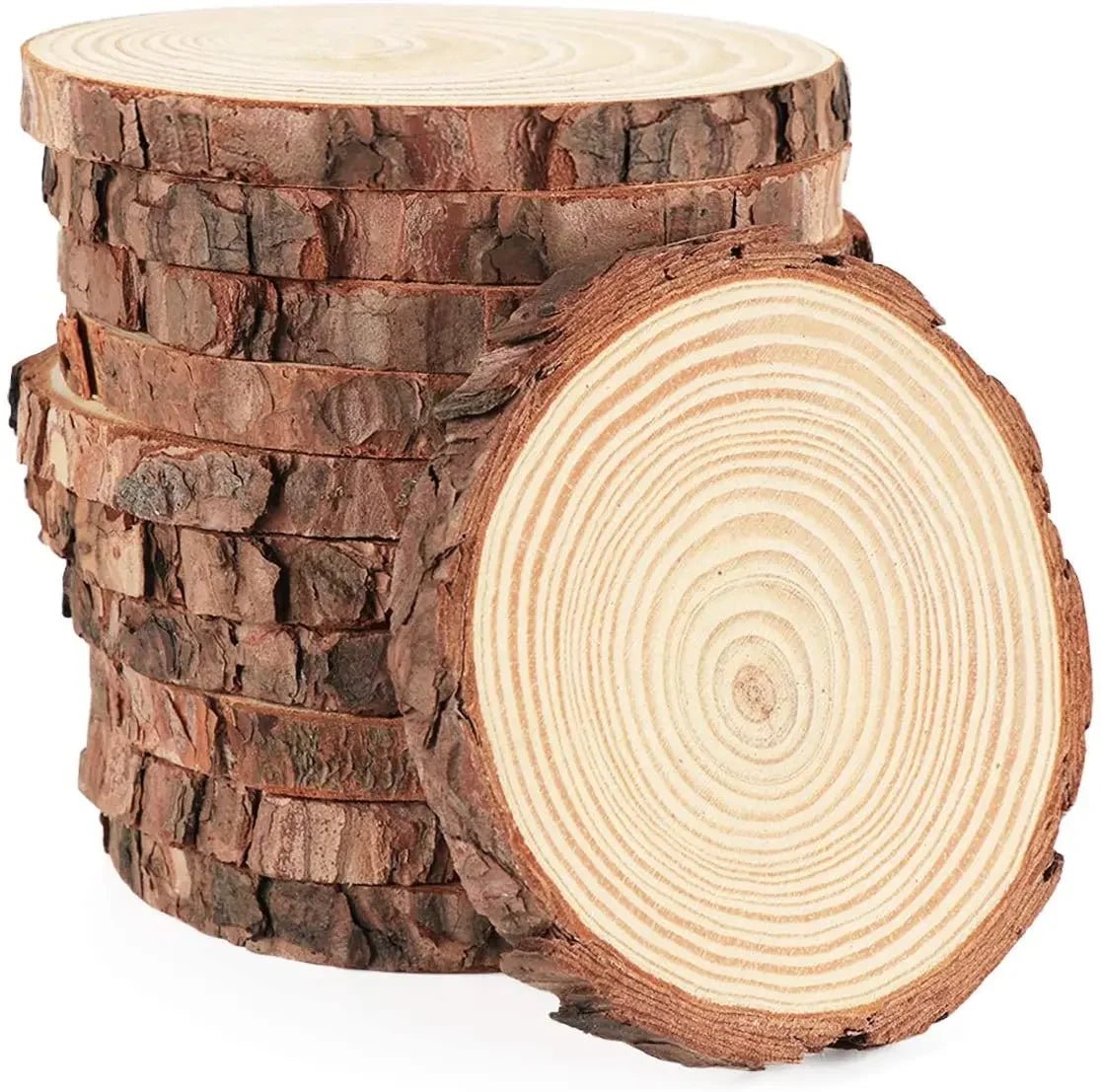 Tranches rondes en bois de pin naturel pour bricolage et déco 1 - 10 pcs - Zone shopping