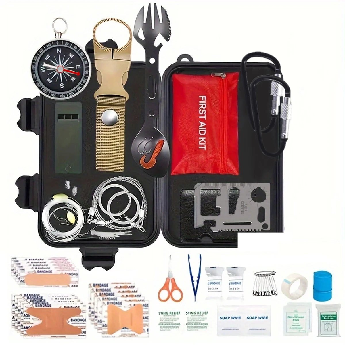 Trousse de survie 57 en 1 : camping, randonnée, premiers soins. - Zone shopping
