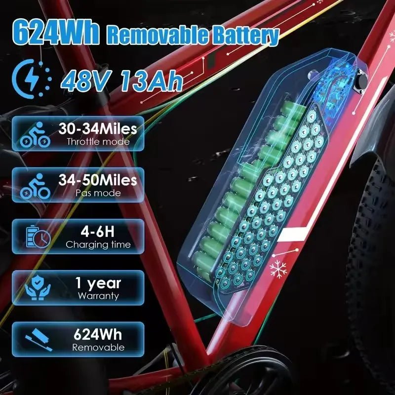 Vélo Électrique CF26 1000W, 25 km/h, 48V, Autonomie 80 km - Zone shopping