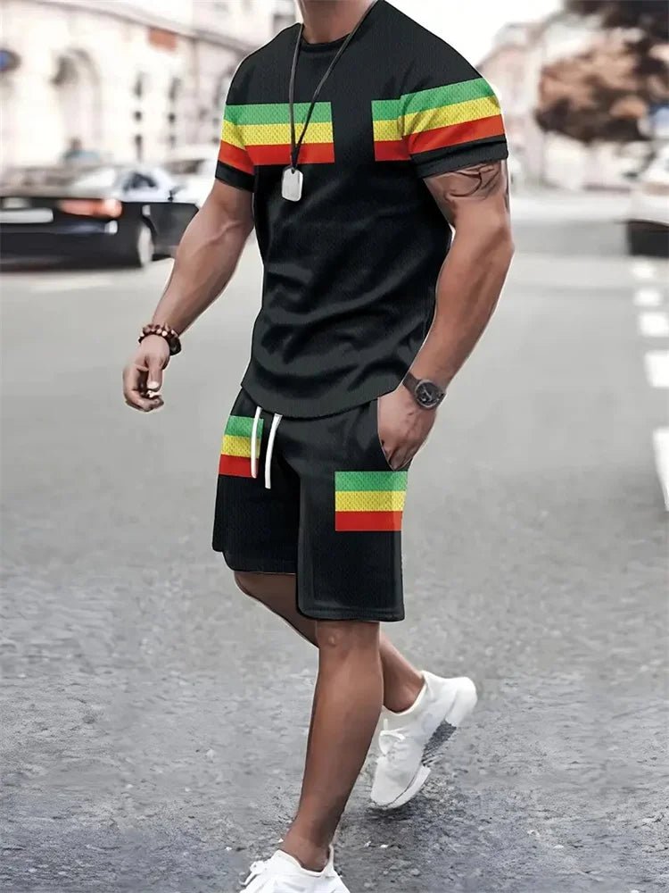 Vêtements de sport d'été hommes : T-shirt, short, costume 2 pièces - Zone shopping