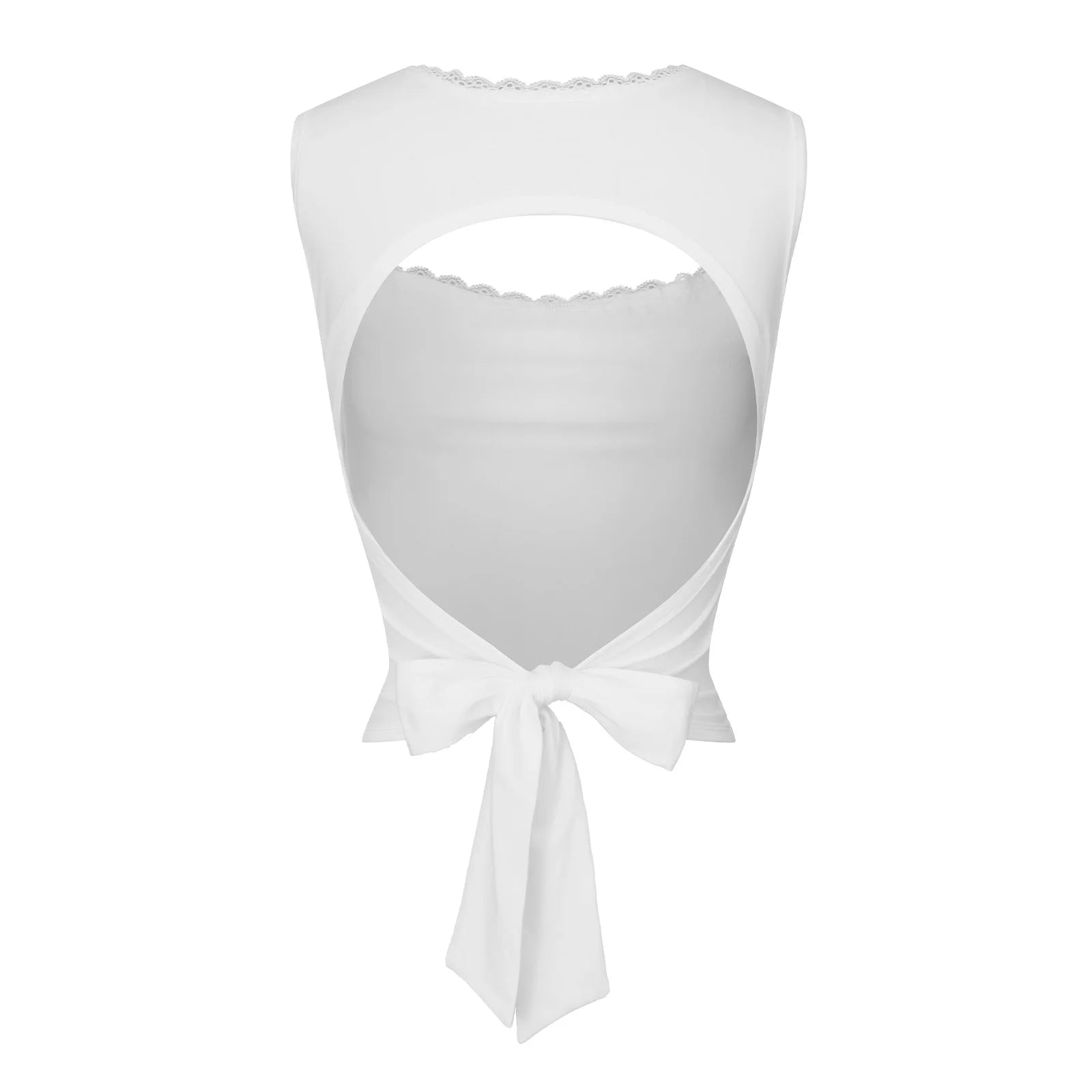 Women's Backless Tie Tank Tops Classic Sleeveless Square Neck Lace Trim Vest Summer Tops Shirts - Zone shopping